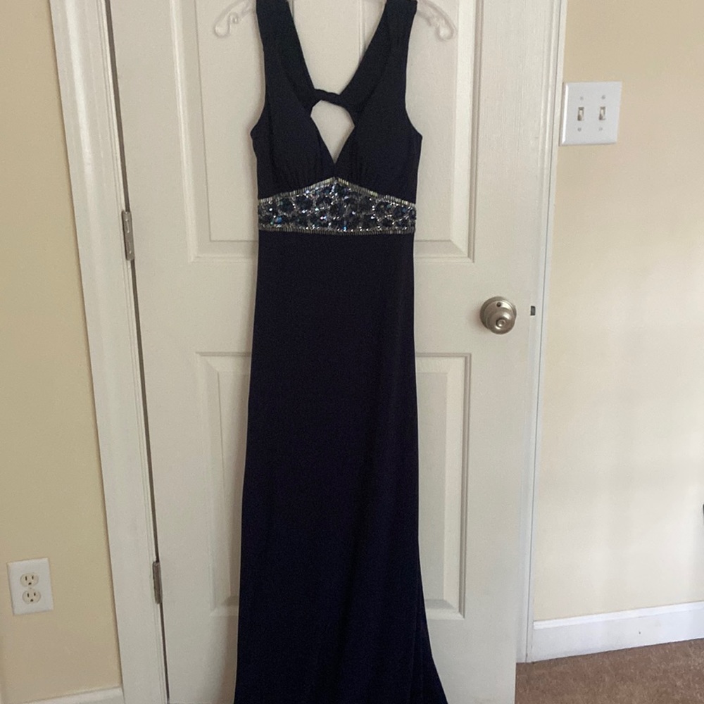 Evening Gown size 6 Navy Blue with beading at the waist